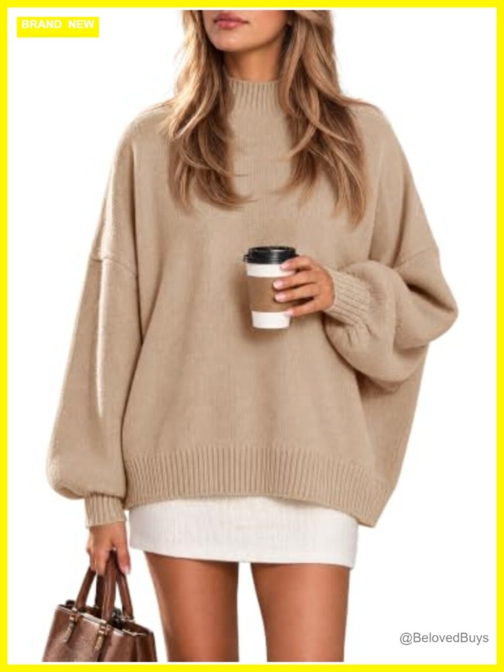Women's Oversized Mock Neck Pullover Sweater Tunic Lantern Sleeve